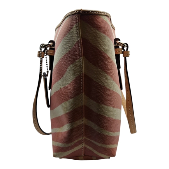 Coach Pink Peyton Zebra Stripe Small Tote with Silver Accents - Picture 6 of 11